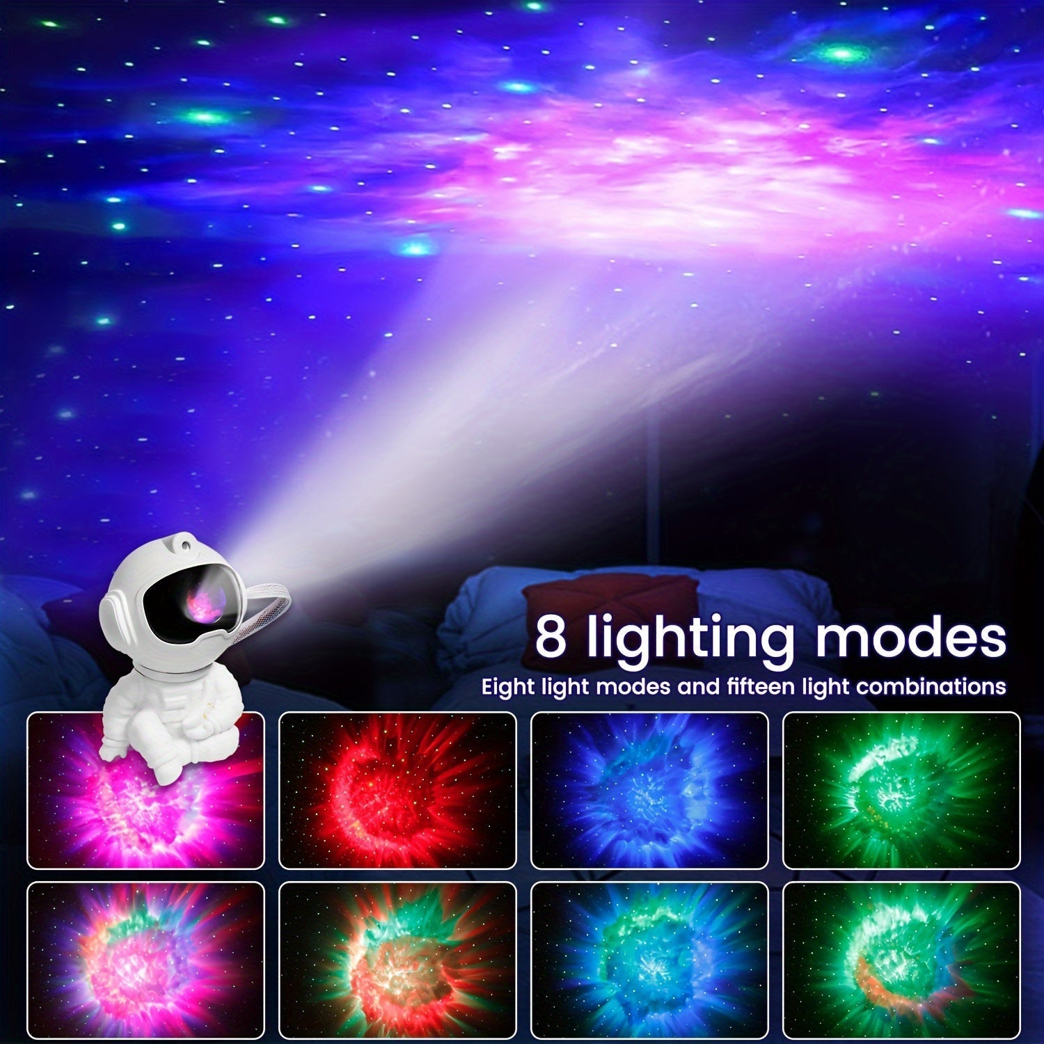 [Relajación en casa] Proyector de galaxia moderno LED Tunpahcon, iluminación nocturna con patrón de estrellas alimentada por USB, diseño de astronauta móvil controlado por telemando, brillo y color ajustables para la atmósfera de la habitación, ideal par