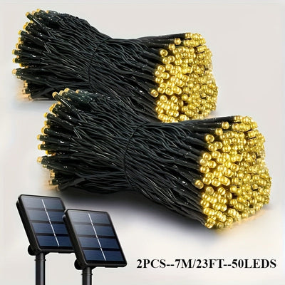 2 piezas de luces de cuerda solares, luces de tiras LED, 7/12 metros de luces de camping al aire libre, luces de jardín, luces de atmósfera de vacaciones, 8 modos de iluminación, IP65 impermeable, adecuadas para la decoración de jardines, iluminación de