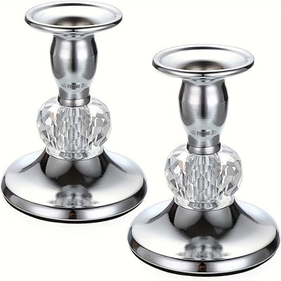 2pcs Elegantes Portavelas Europeos, Dorado Rosa con Acentos de Cristal - Decoración Romántica de Mesa para Bodas y Cenas, Ideal para Halloween/Navidad/Día de Acción de Gracias, Decoración del Hogar y Habitación, Decoraciones para el Hogar