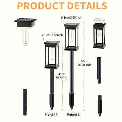 6 Lámparas de Césped con Filamento de Tungsteno Solar para Decoración Exterior - Iluminación LED Adecuada para Villas, Jardines, Patios y Terrazas
