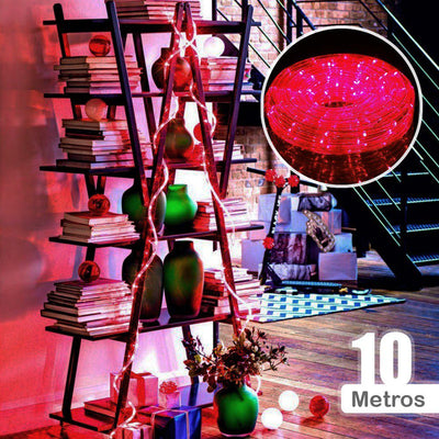 Manguera Luz LED 10 Metros Roja 3 Vías 180 Luces 1694