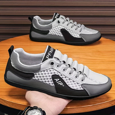 Zapatillas Casuales de Malla Transpirable para Hombre - Zapatos Bajos con Cordones Elásticos, Detalles en Azul Marino/Blanco/Dorado, Parte Superior Ligera y Suela de Goma Duradera para Gimnasio, Caminar o Uso Diario, Estilo Deportivo, Forro Cómodo, Ideal