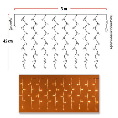 Cortina Led 3 Mts x 45 Cm 100 Led Cálida Luces Navidad 1320