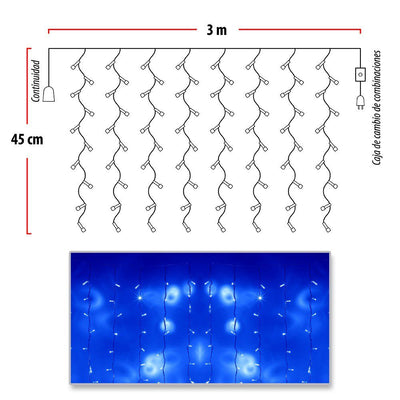 Cortina Led 3 Mts x 45 Cm 100 Led Azul Luces Navidad 1322