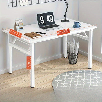 Mesa plegable blanca moderna - Fácil de ensamblar, diseño compacto para hogar, oficina y dormitorios, estructura de madera dura con marco de tablero artificial, incluye silla, estilo moderno, no requiere energía, adecuada para todas las cuatro estaciones.