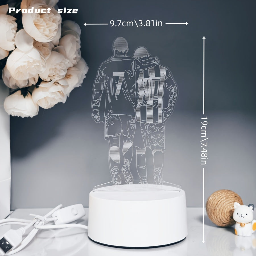 Linterna Nocturna con Silueta de Jugador de Fútbol 3D, Alimentada por USB, Luz Blanca Cálida para el Cuidado de los Ojos, Interruptor de Botón, Ideal para Decoración de Dormitorio y Regalo para Aficionados al Deporte