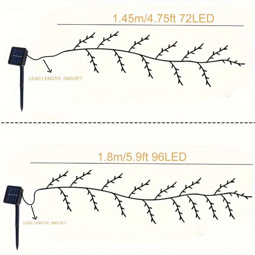 1 juego de luces solares de ramas de ratán, 72/96 LED cálidos, 8 modos, decoración interior y exterior para árbol de sauce, ideal para cenador, jardín, fiestas, cafetería y decoración de balcón