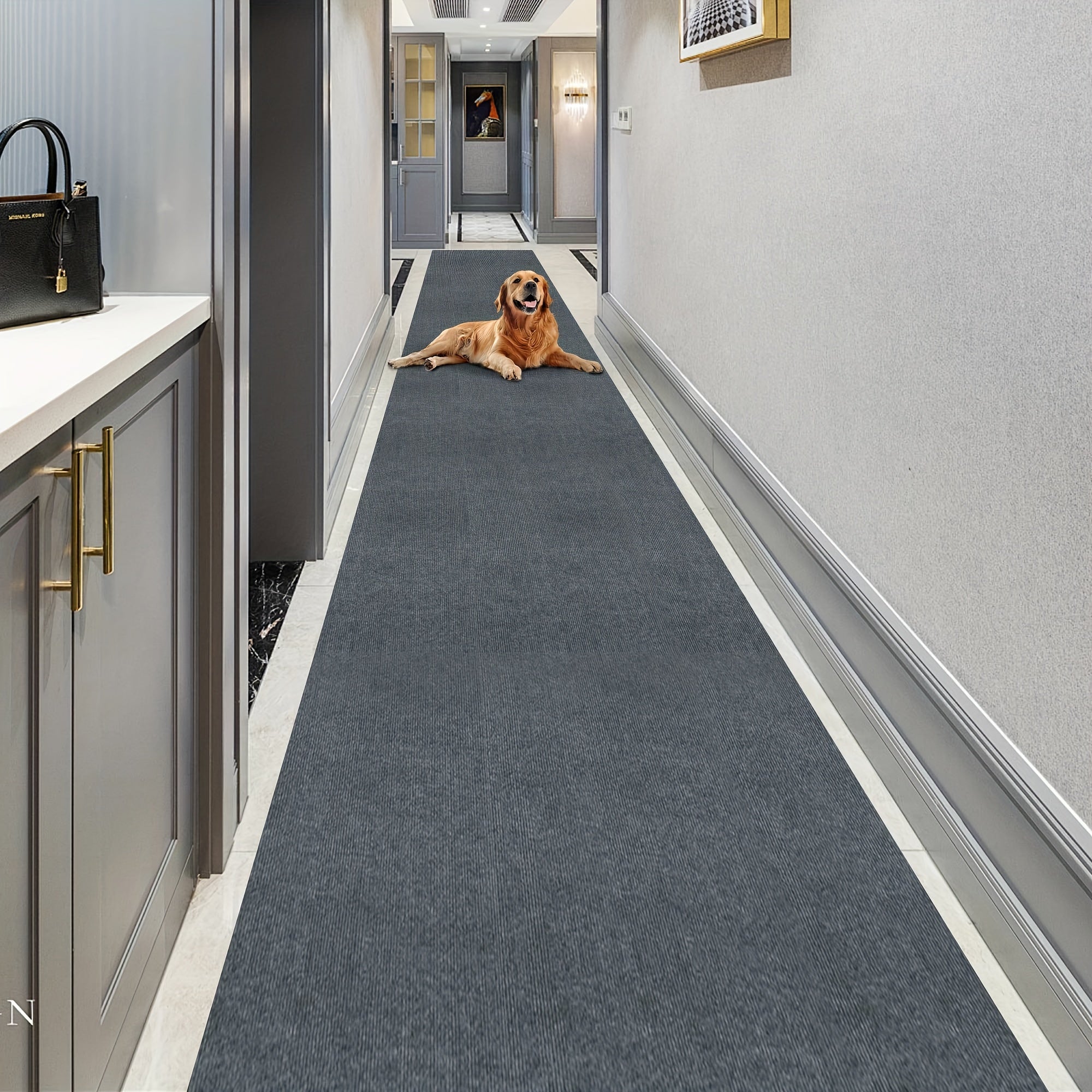 Alfombra rayada antideslizante y duradera para interiores y exteriores, lavable a máquina, de poliéster, para pasillo, cocina, sala, garaje o patio, en negro con rayas blancas, fácil de limpiar, cubrepiso decorativo, alfombra lavable