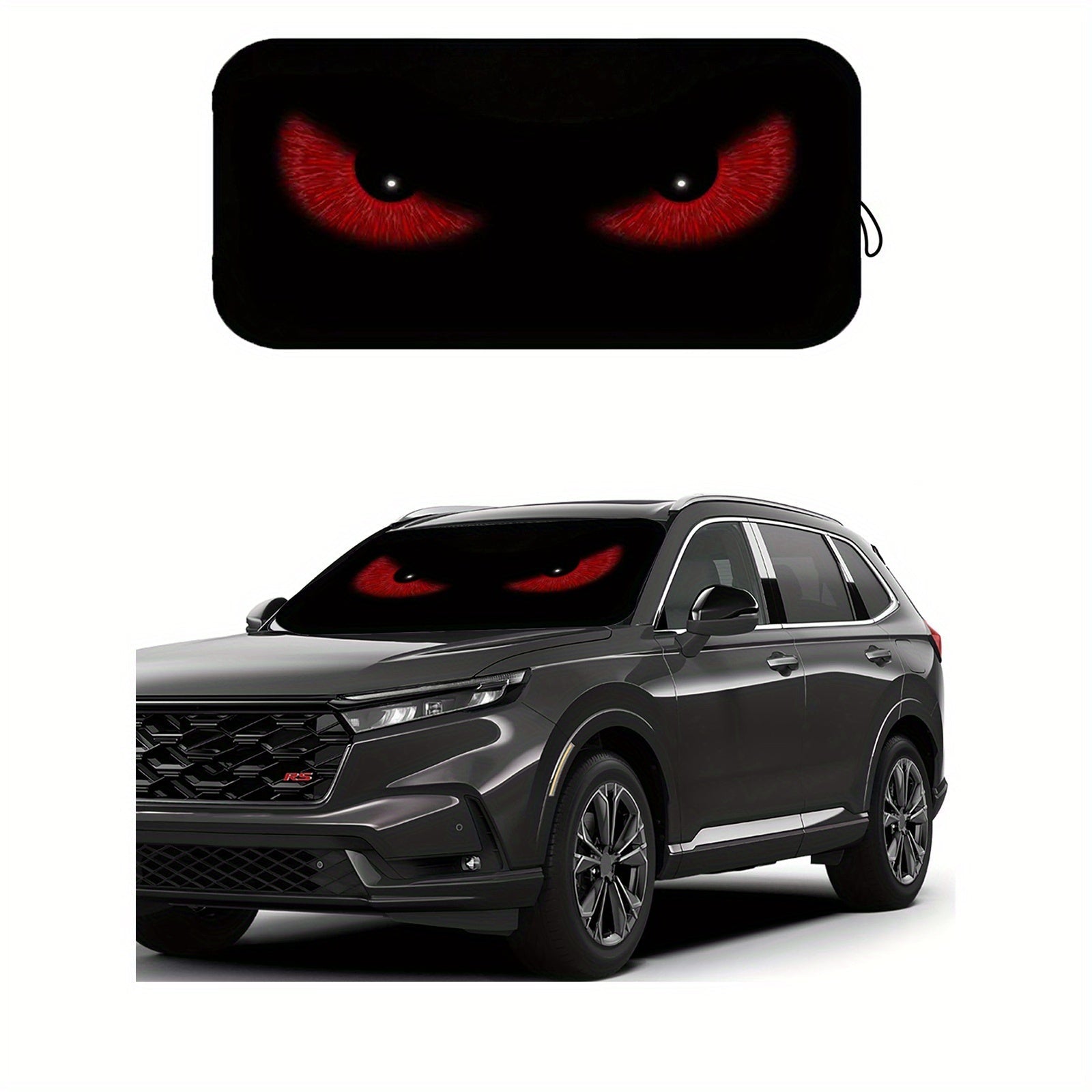 1 pieza de cortina de sol para coche UV rojo - Diseño de ojos de gato negro, protector de parabrisas plegable para conducir en la playa y en la costa, mantiene el vehículo fresco, se ajusta a los coches, SUV y camiones - Accesorio de interior de automóvi