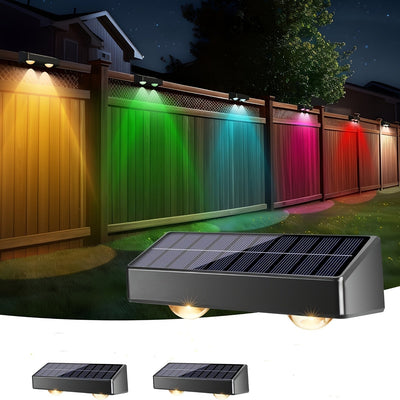 2/4/8pcs Luces Solares para Valla, RGB+Cálido Blanco+Frio Blanco Luces Solares para Valla con 11 Modos de Color, Luces Solares para Pared Exterior, Luces Solares para Terraza, Encendido/Apagado Automático de Anochecer a Amanecer Luces Solares para Jardín