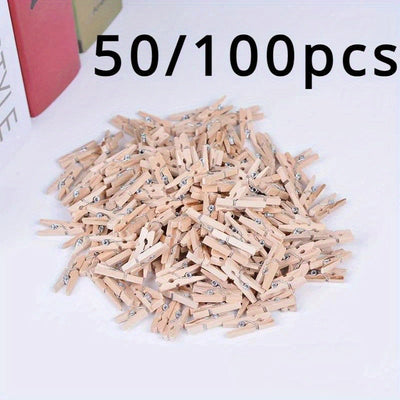50/100pcs Mini 25mm Clips de Madera Natural para Fotos, Clips para Ropa, Plegadores de Ropa, Clips de Madera para Bodas y Fiestas, Ganchos de Utilidad