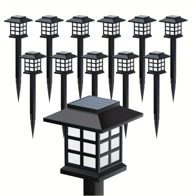 Conjunto de 12 Luces Solares LED para Jardín, Iluminación Exterior con Temporizador Automático, Diseño Pequeña Casa para Patio, Césped y Entrada, Resistentes al Clima y Eficientes en Energía, Iluminación Paisajística | Luces Decorativas para Jardín | LED