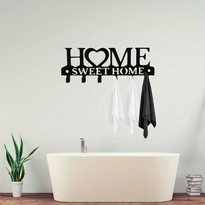 1pc Soporte de llaves de metal, decoración de pared "Hogar dulce hogar", perchero para abrigo, sombrero, toalla, cocina, baño, puerta, paraguas, impermeable, bolso, fácil instalación, montaje en pared, no necesita energía, decoración festiva para exterio