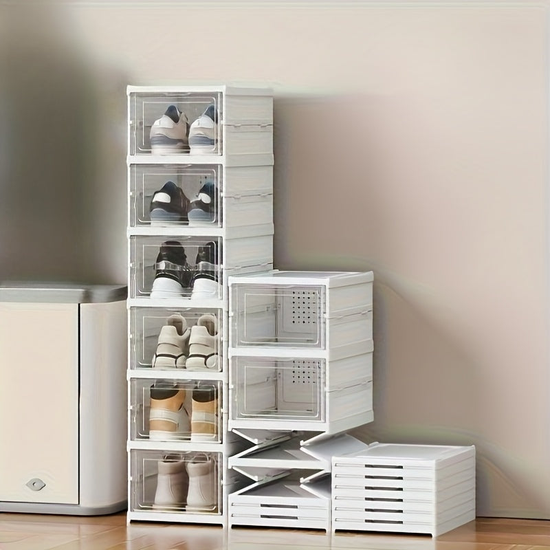 1pc Caja de Zapatos Plegable, Organizador Apilable Ahorrador de Espacio con Diseño Antipolvo - Sin Necesidad de Montaje, Ideal para Dormitorios, Hogares y Residencias Estudiantiles
