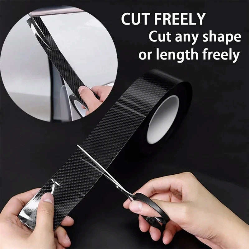 1 Rollo de Protector de Borde de Puerta de Coche con Fibra de Carbono Nano 3D, Cinta Adhesiva Impermeable y Resistente a Rasguños de PVC, Película Universal Anticolisión, Negro