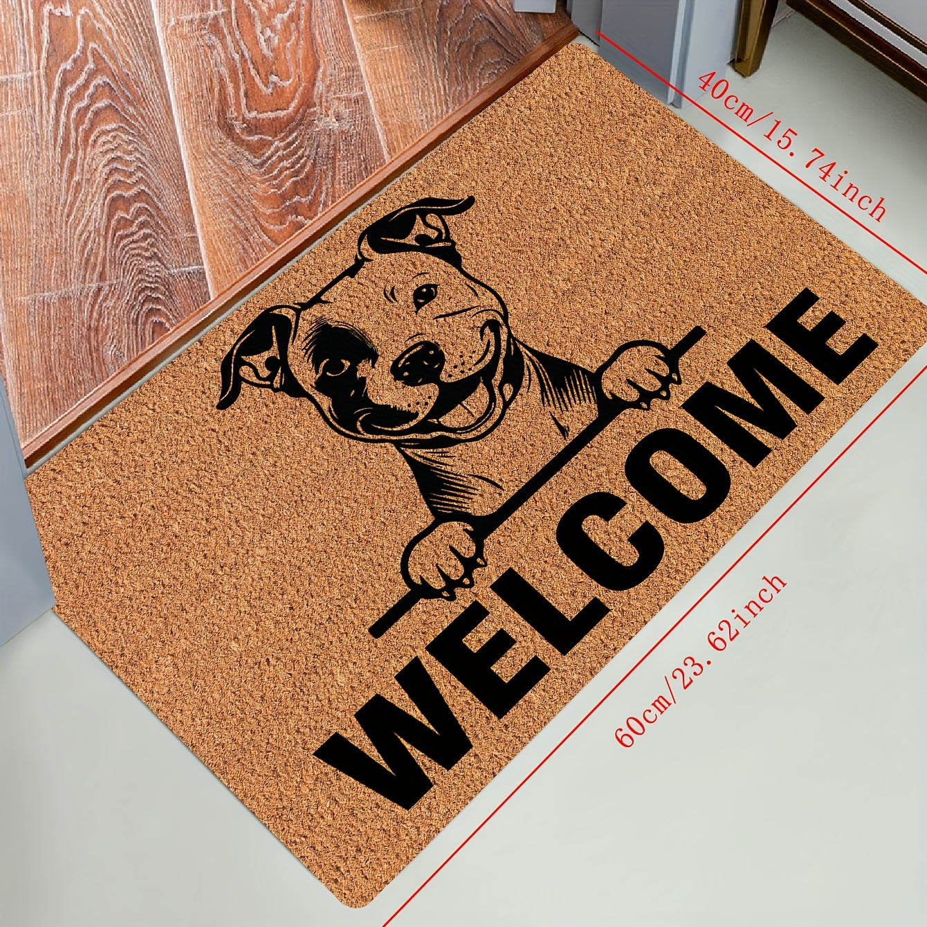 Tapete de bienvenida para perros de presa - Tapete de puerta duradero de poliéster con diseño "BIENVENIDO", fácil de limpiar, lavable en máquina, decoración de entrada interior/exterior, 1cm de grosor, 800g/m², forma rectangular, decoración de perros