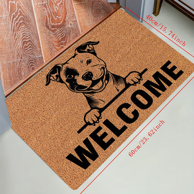 Tapete de bienvenida para perros de presa - Tapete de puerta duradero de poliéster con diseño "BIENVENIDO", fácil de limpiar, lavable en máquina, decoración de entrada interior/exterior, 1cm de grosor, 800g/m², forma rectangular, decoración de perros
