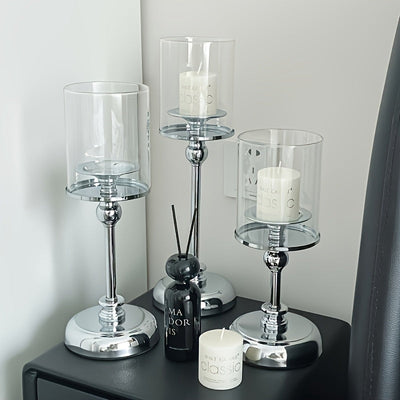 3 piezas Elegantes Portavelas de Metal y Cristal Dorado - Perfectos para Cenas Románticas, Cumpleaños, Bodas, Decoraciones para el Hogar y Hoteles | Ideales para Navidad, Halloween, Pascua, Janucá, Acción de Gracias