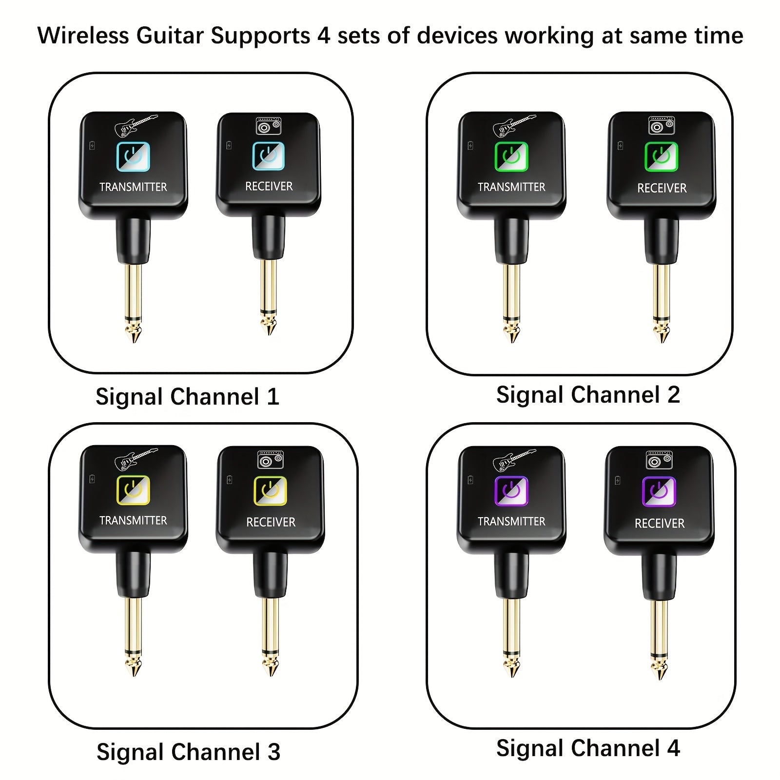 Transmisor Receptor sin varillas para Guitarra Recargable con 4 Canales de Señal para Instrumentos Eléctricos y Bajo