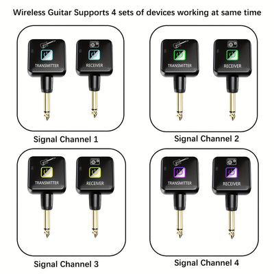 Transmisor Receptor sin varillas para Guitarra Recargable con 4 Canales de Señal para Instrumentos Eléctricos y Bajo