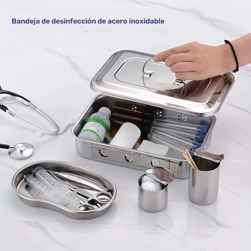 Bandeja de desinfección de acero inoxidable gruesa con tapa y mango, caja cuadrada para desinfectar herramientas de manicura