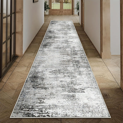 Tapete de pasillo largo minimalista moderno, diseño gris de alta gama, tapete de cocina duradero, fácil de limpiar y lavable en máquina, adecuado para entrada, lavandería y sala de estar.