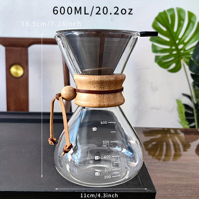 Juego de cafetera de vidrio borosilicato para café de vertido, con filtro de malla de acero inoxidable y papel filtro, para compartir en casa
