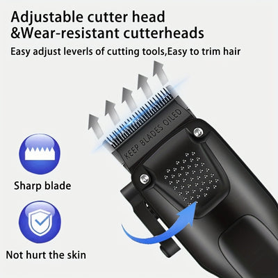 Juego Profesional de Corte de Pelo para Hombres, Juego de Cortapelos Recargable sin varillas y Kit de Peluquería, Máquinas de Afeitar Eléctricas y Recortadores de Barba, Portátil sin Cable, Corte Preciso