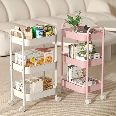 Carro de Almacenamiento Metálico con Ruedas - Organizador Duradero, Apto para 8 Personas | Ideal para Cocina, Baño y Dormitorio - Rosa, Blanco, Morado | Perfecto para Guardar Comestibles, Snacks y Artículos del Hogar | Carrito de Piso a Techo con Estante