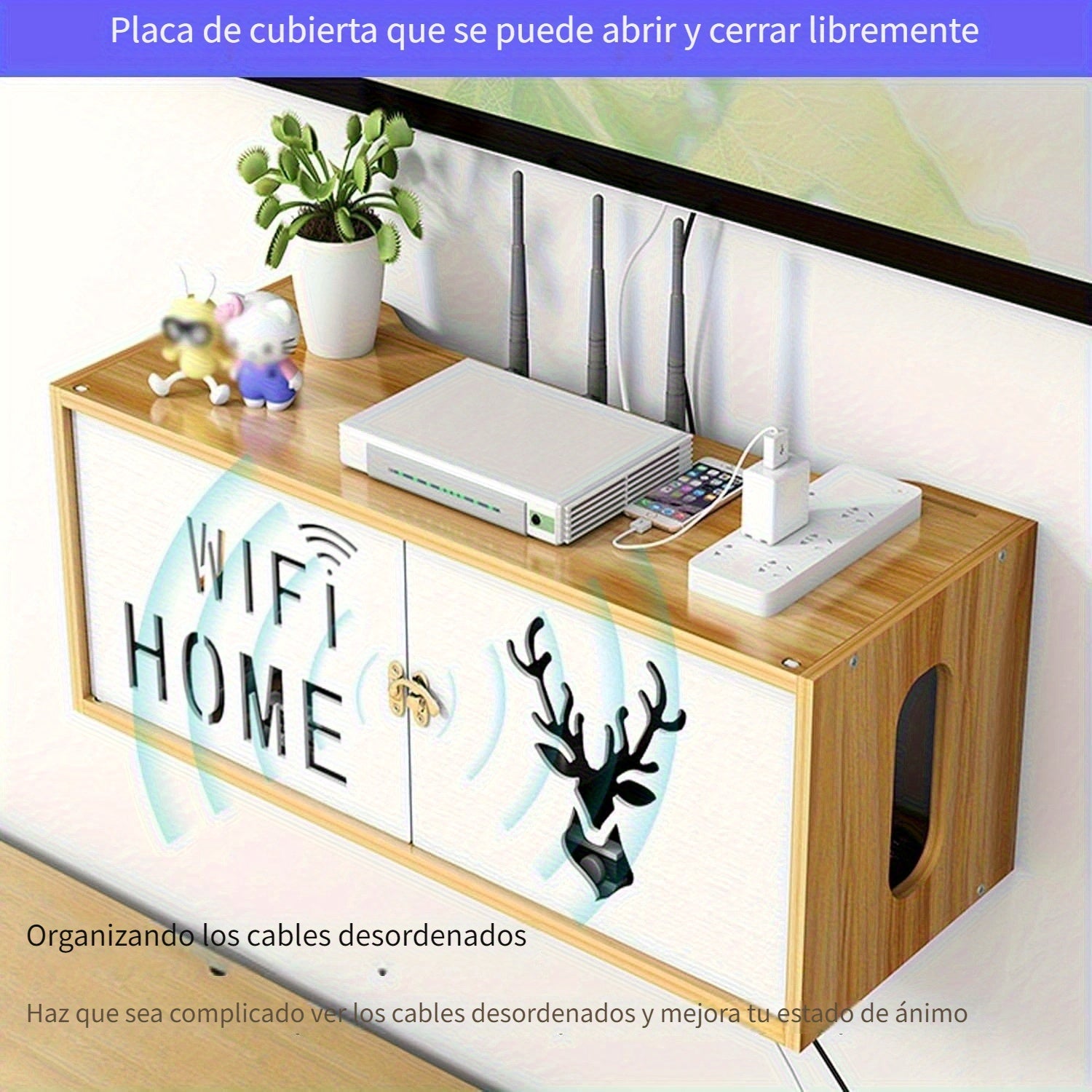 1pc Estante Flotante para Ruta WiFi - Gabinete de Almacenamiento con Gran Capacidad para Router sin varillas y 100pcs Bridas Negras (150mm), Diseño Moderno Minimalista en Madera y Blanco, Organizador Ahorrador de Espacio para Dormitorio, Sala de Estar
