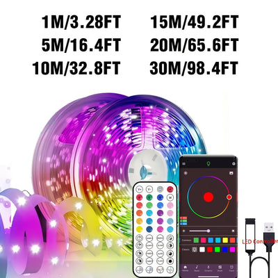 Decoración inteligente de habitaciones con luz LED sincronizada con música, tira de luces RGB fácil de instalar, temporizador y ritmo sincronizado, para dormitorio, sala de estar, hogar, Halloween y decoración de bodas
