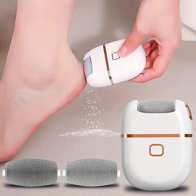 Lima eléctrica recargable para pies con 3 cabezales reemplazables, exfoliación suave, carga USB, portátil y fácil de usar, ideal para pies secos y agrietados, color beige claro, esencial para el cuidado de los pies, apta para adultos, herramienta portáti