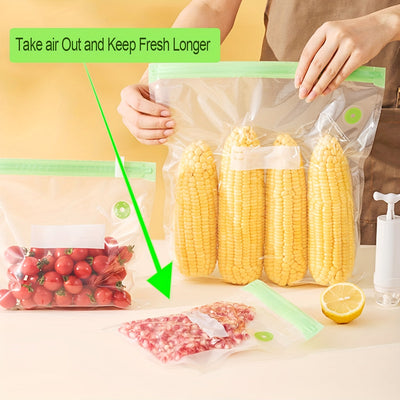 20 Bolsas de Almacenamiento de Vacío Reutilizables con Cierre Hermético y Cremallera - Material PE Duradero, Incluye Bomba Manual para Frescura, Diseño Transparente para Identificación Fácil, Ideales para Frutas, Verduras y Bocadillos - Perfecto para el