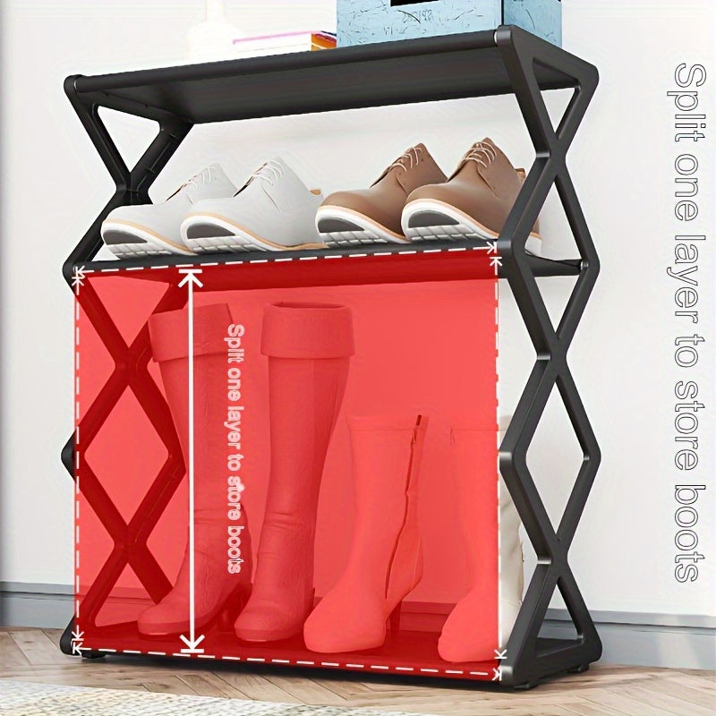 1 pieza de estante de zapatos X con forma de tubo de metal, organizador de almacenamiento de varias capas que ahorra espacio para entrada o pasillo - Montaje fácil, regalo ideal para la organización del hogar, almacenamiento de zapatos en la entrada | Es
