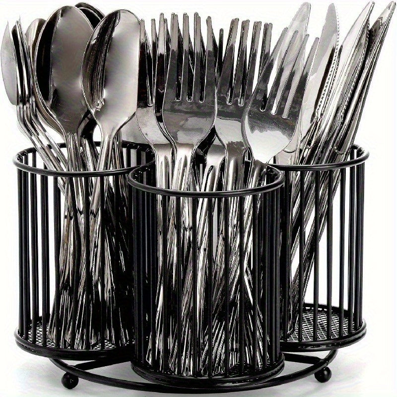 1pc Organizador Giratorio de Utensilios con 3/4 Compartimentos - Jaula de Hierro Resistente para Encimeras, Diseño Vertical Ahorrador de Espacio para Cocina, Gabinetes y Estantes