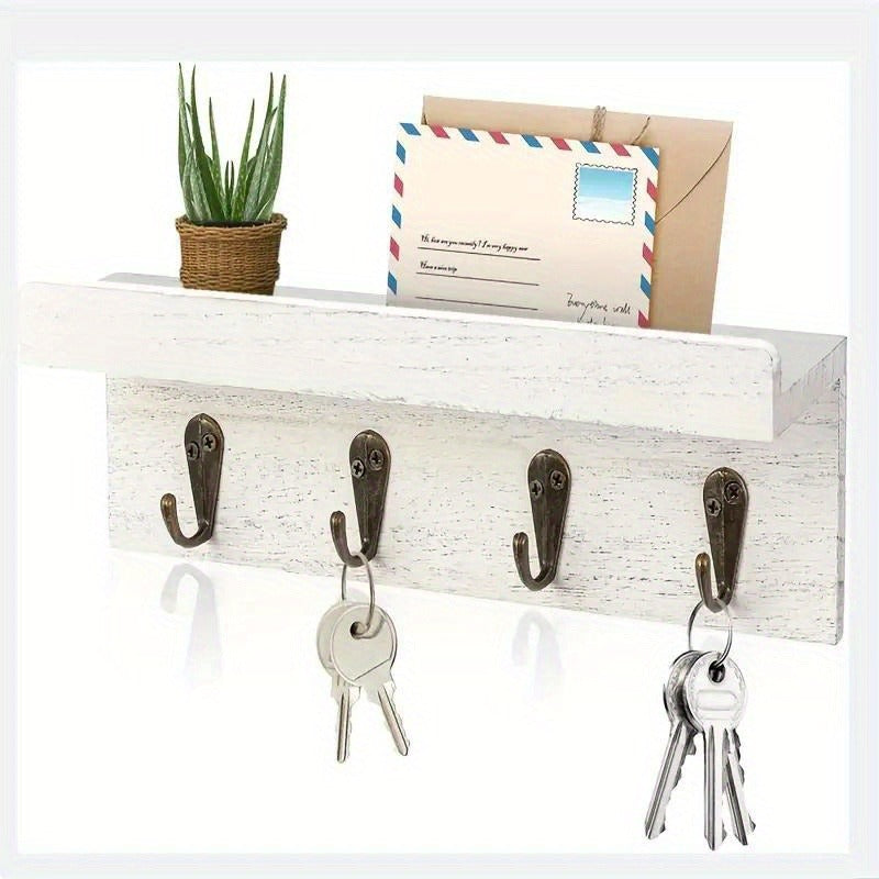 Un soporte de llaves de madera en estilo cabaña, con 4 ganchos, sirve como organizador de correo en la pared para la granja. Es fácil de instalar y perfecto para decorar entradas en dormitorios, cocinas, salas de estar y habitaciones de almacenamiento, l