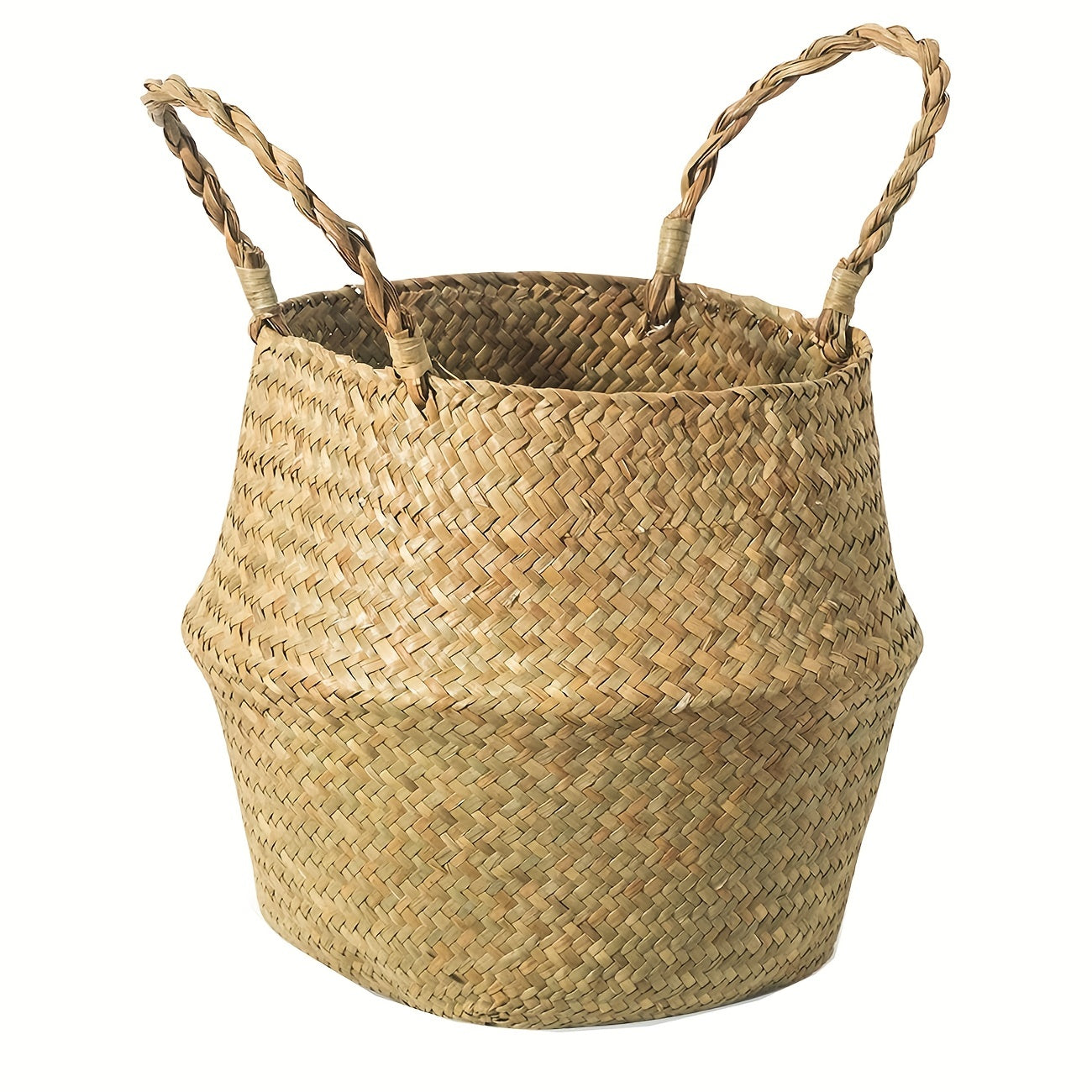 1 Pieza, Cesta De Mimbre Tejida A Mano Con Algas Marinas, Añade Estilo Y Funcionalidad A La Decoración De Tu Hogar Con Este Macetero Tejido
