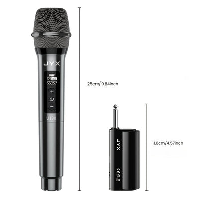 1pc JYX Micrófono Dinámico Inalámbrico Portátil con receptor de carga, con conector de 6,35 mm, alimentado por batería, para karaoke, canto, fiestas, conferencias, bodas, transmisión en vivo, videoconferencia - Material ABS, requiere baterías AA (U190)