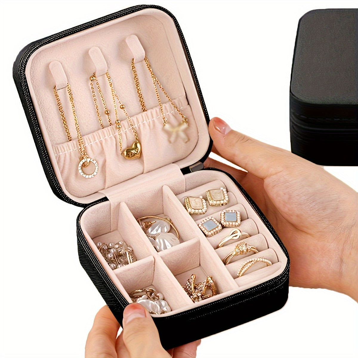 1pc Caja de almacenamiento de joyas portátil, estuche de viaje para pendientes, collar, anillo, caja organizadora de joyas simple, valentine, cajas de joyas