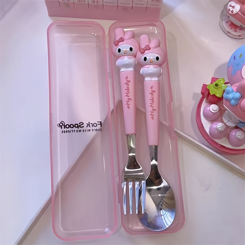 Juego de cubiertos de viaje Sanrio, 2 piezas de acero inoxidable, tenedor y cuchara portátiles