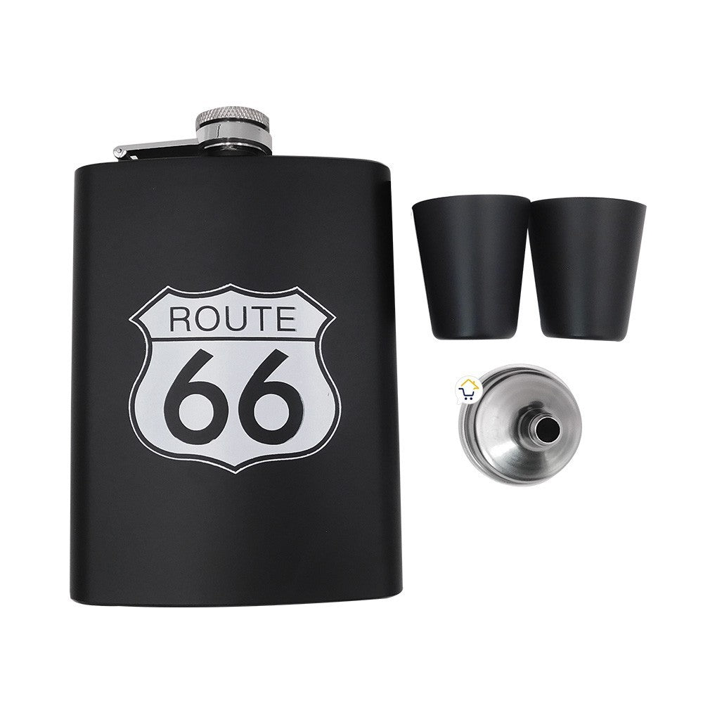 Licorera Whiskera Ruta 66 Acero Inoxidable 8 Oz + Copas RF 097