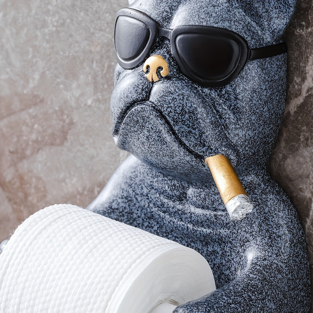 1pz/Porta Papel Higiénico con Forma de Cabeza de Perro Bulldog Lindo y Gafas de Moda, Estante para Toallas Montado en la Pared, Accesorios de Baño, Colgante Creativo sin Taladro para Cocina y Baño