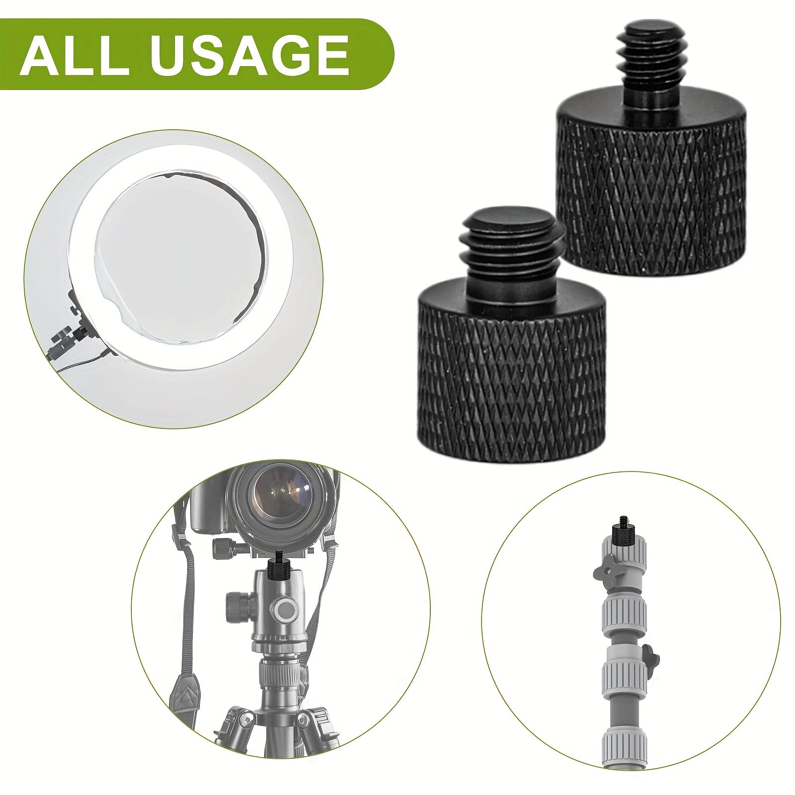 Conector de tornillo masculino a femenino de 1/4 a 3/8 - Duradero, metal negro, ideal para soportes de micrófono, trípodes de cámara y monitores, adaptador de trípode de cámara | Acabado elegante | Construcción duradera, adaptador de tornillo