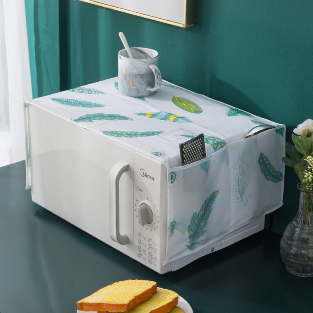 Cubierta de microondas Midea con diseño de hojas verdes - Protector de polvo, aceite y rayones para refrigerador, horno, lavadora - Material duradero para mascotas, almacenamiento decorativo, cubierta de refrigerador, estilo nórdico, construcción sólida