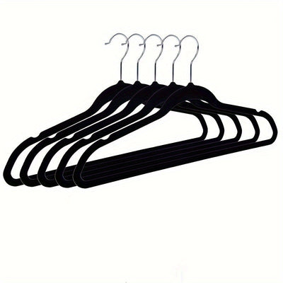 5 piezas de perchas de moda de alta visibilidad de terciopelo negro, perchas estándar para adultos con tipo de hombro ancho, antiarrugas y anti-secado para uso húmedo, para mantener la ropa plana, despedida al desorden en los armarios, solución práctica