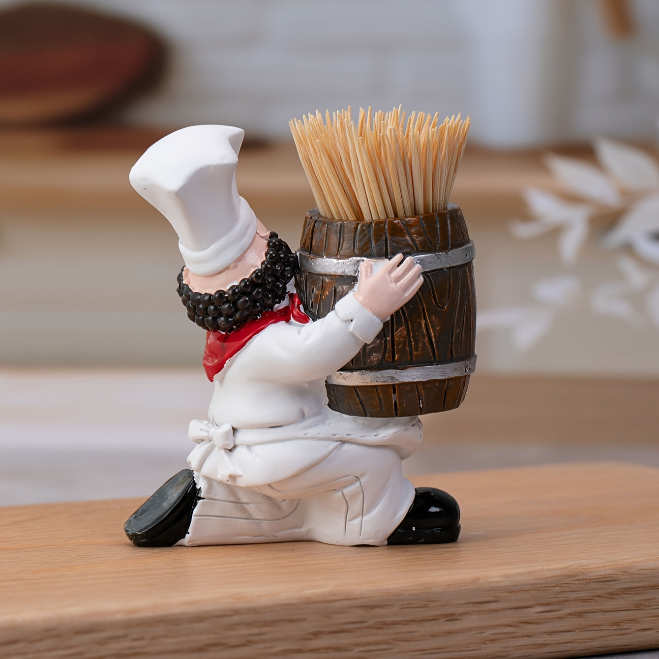 [Porta Palillos Encantador de Madera] Porta Palillos de Madera y Resina Encantador Chef - No Necesita Energía, Perfecto para Decoración del Hogar y Fiestas en un Cubo