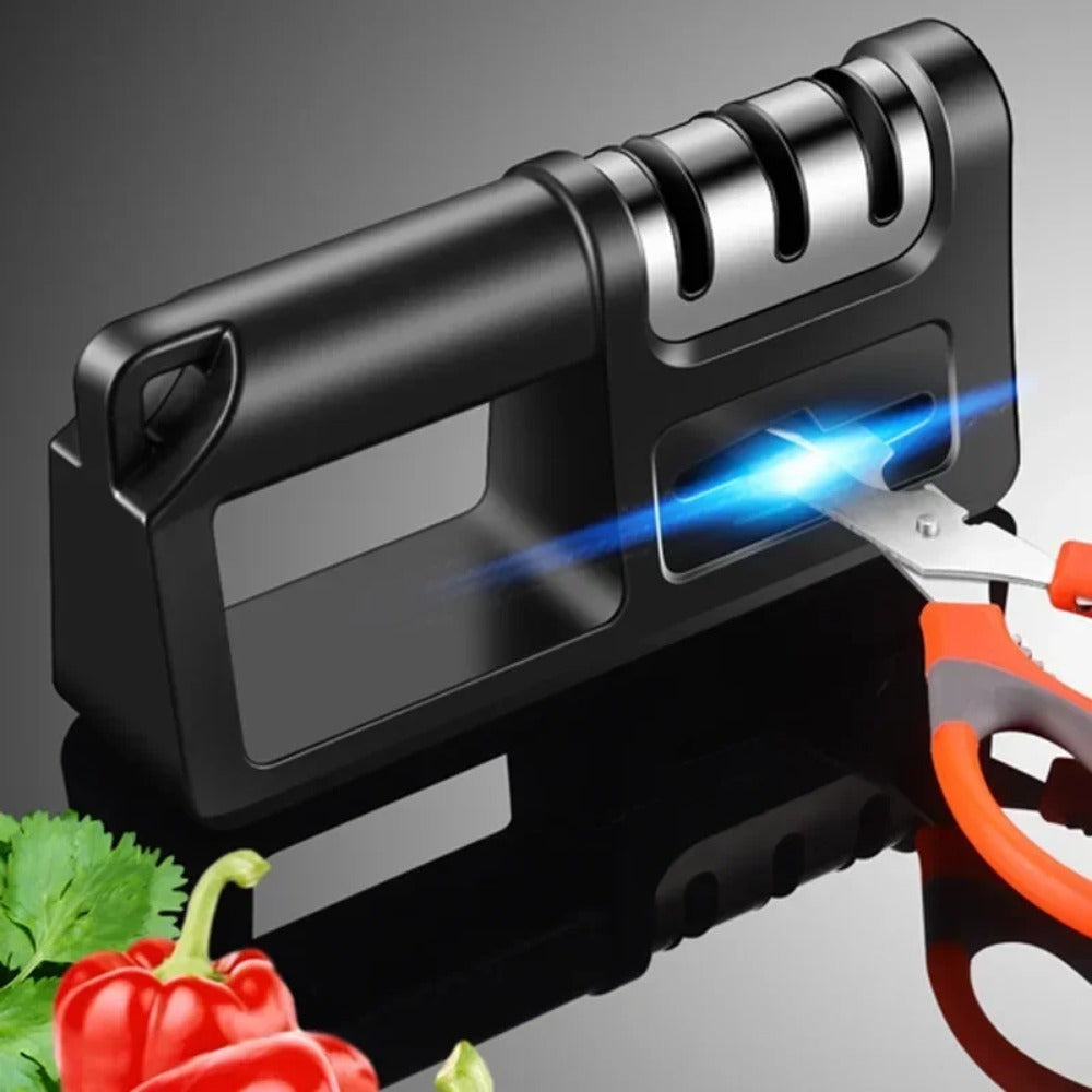 1pc Afilador Multifuncional Diamante 4-en-1 Versátil - Afilado Manual Rápido y Fácil para Cuchillos de Cocina, Tijeras y Hojas, Diseño Negro Elegante con Piedra Integrada, Material ABS, No Necesita Batería - Ideal para Uso Doméstico y en Restaurantes, Af