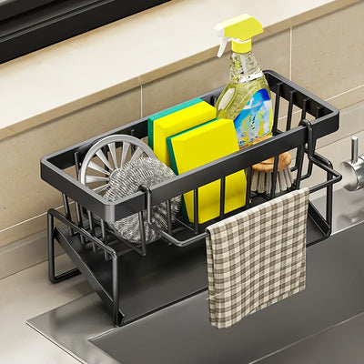 Organizador de Fregadero de Cocina de Acero Inoxidable - Estante de Almacenamiento que Ahorra Espacio con Porta-Panfleto, Metal, para Esponjas, Jabones, Cepillos y Paños, No Eléctrico, Equipo y Suministros de Alimentación, Ideal para Uso en la Cocina del