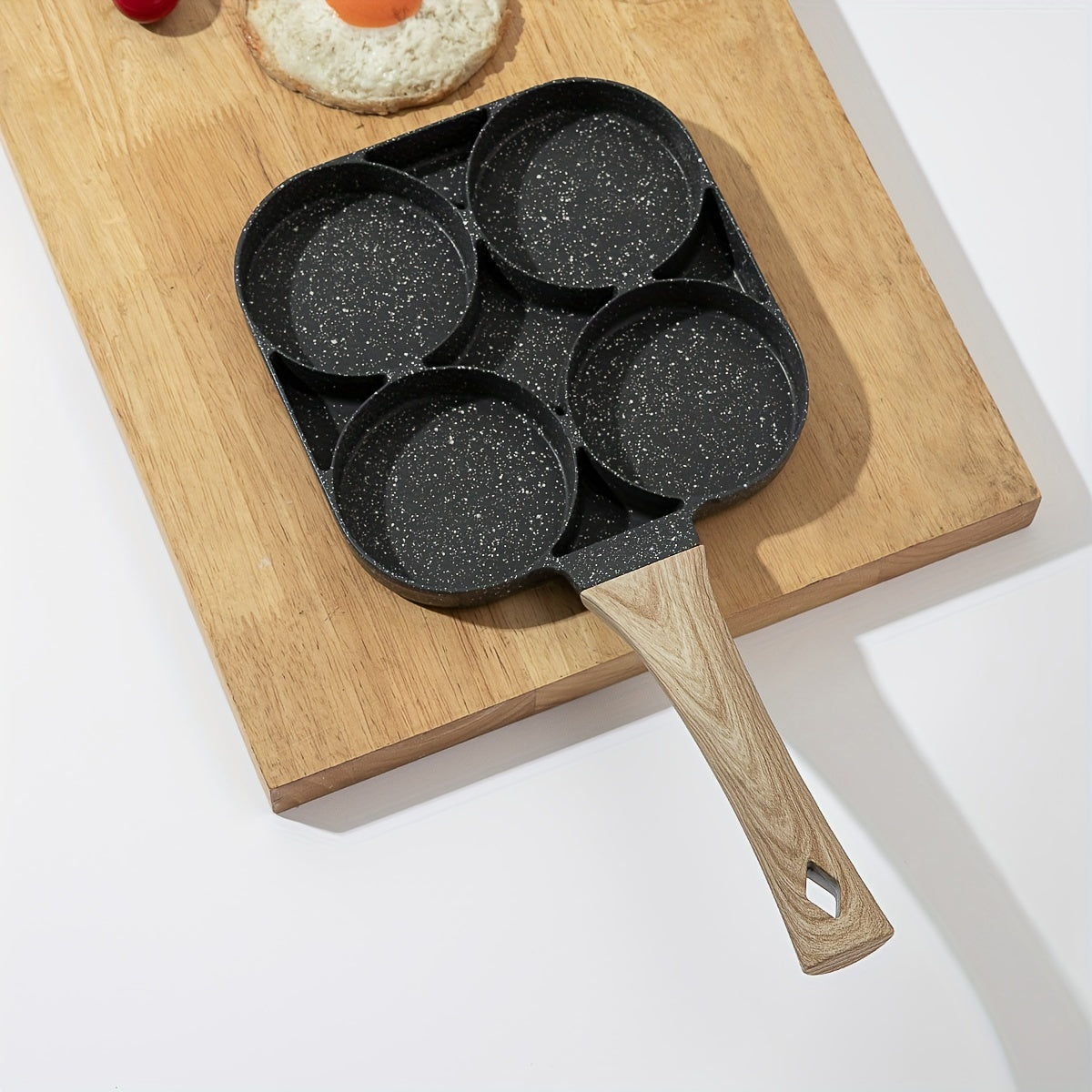 1 pieza Sartén de Huevo Antiadherente con Piedra Mica y Mango de Madera, Aleación de Aluminio para Desayuno, Tortitas y Hamburguesas, Preparación Rápida de Comidas Matinales | Diseño de Cuádruple Quemador | Superficie Antiadherente