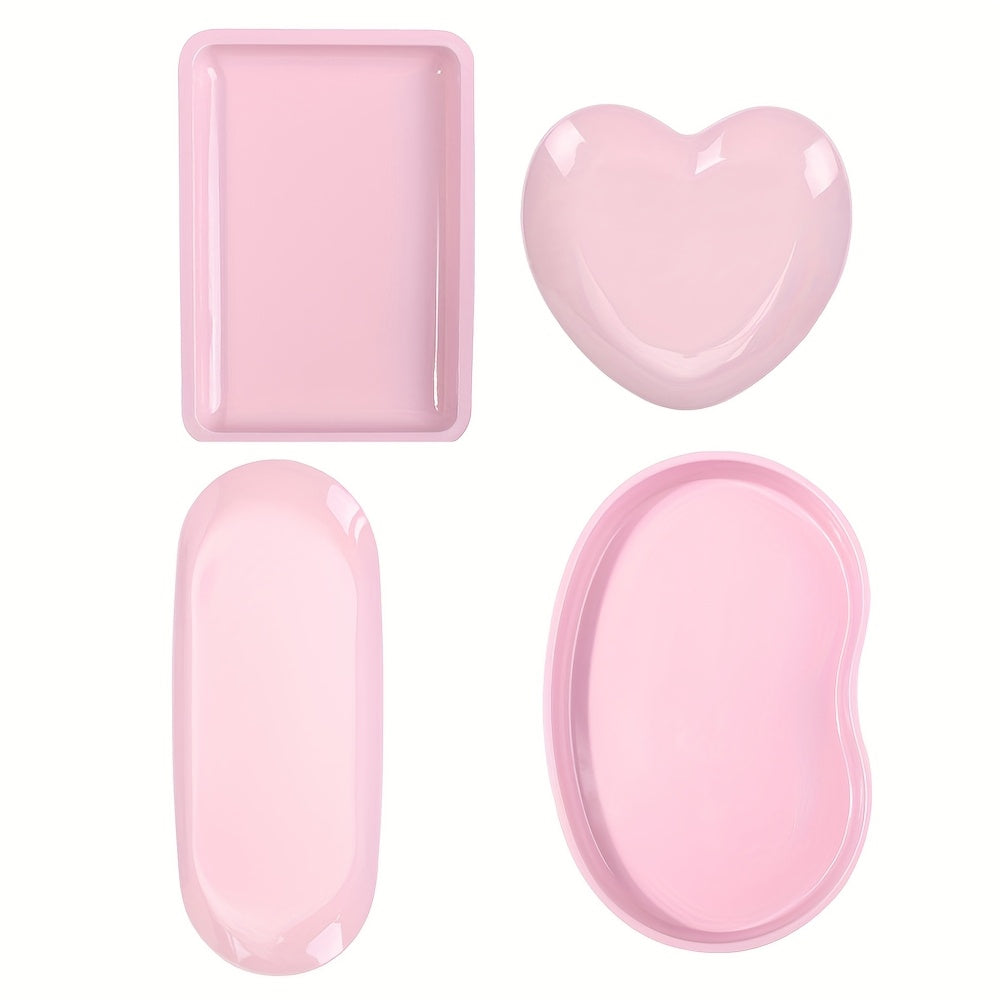 4 piezas de bandejas de almacenamiento de herramientas de uñas de acero inoxidable - Resistentes a la herrumbre, pruebas de huellas dactilares, organizador de accesorios cosméticos para limpieza y desinfección de salones, incluye bandejas en forma de cor